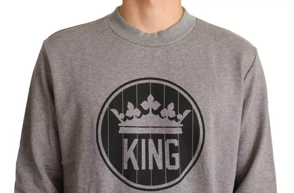 Dolce & Gabbana Gray Crown King Cotton Pullover Sweater - Hilstor