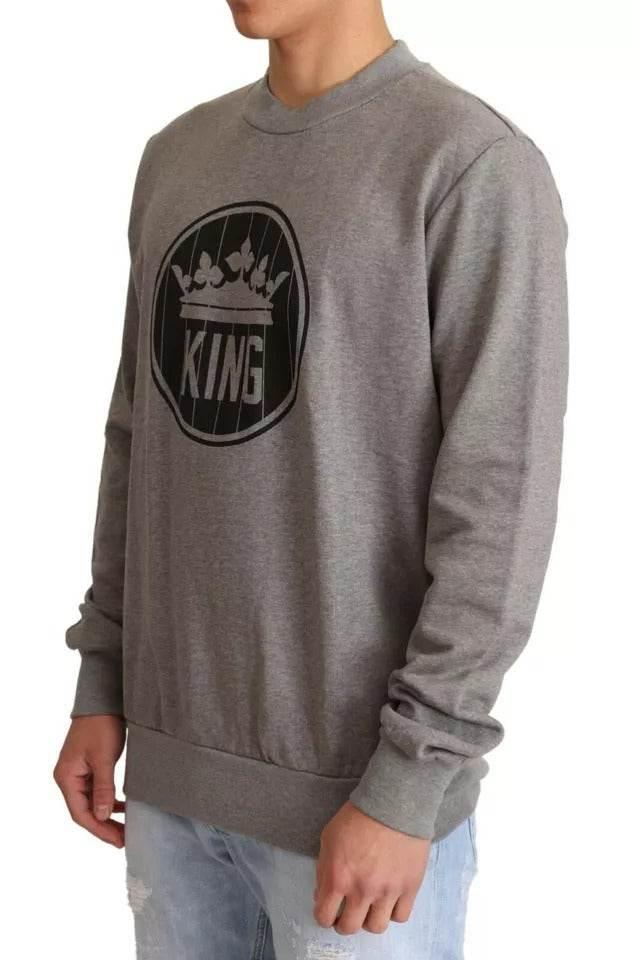 Dolce & Gabbana Gray Crown King Cotton Pullover Sweater - Hilstor