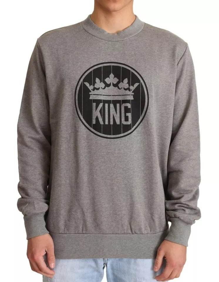 Dolce & Gabbana Gray Crown King Cotton Pullover Sweater - Hilstor