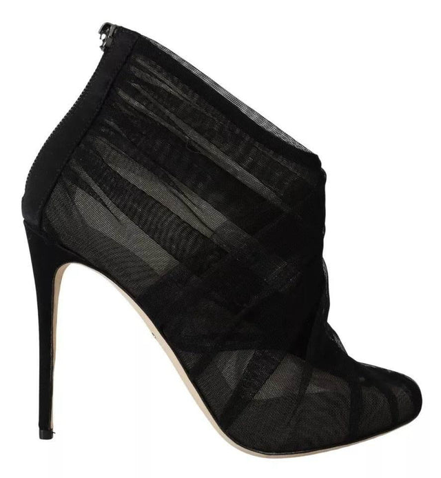 Dolce & Gabbana Black Tulle Ankle Boots Stiletto Heels Shoes - Hilstor