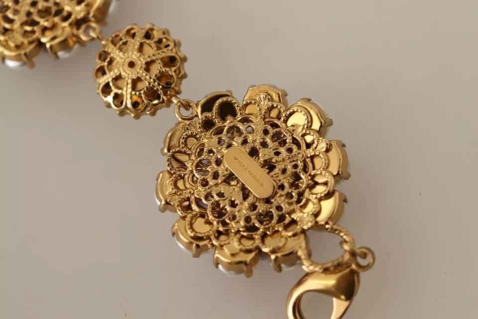 Dolce & Gabbana FIORI BLOOMING Floral Baroque Crystals Brass Bracelet - Hilstor