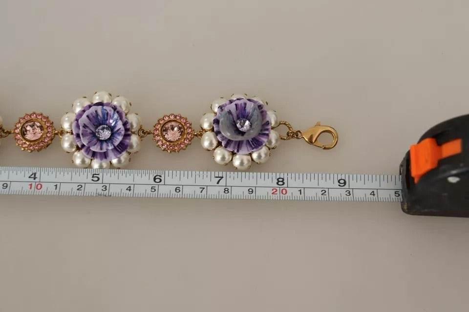 Dolce & Gabbana FIORI BLOOMING Floral Baroque Crystals Brass Bracelet - Hilstor