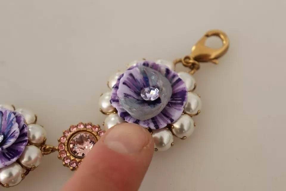 Dolce & Gabbana FIORI BLOOMING Floral Baroque Crystals Brass Bracelet - Hilstor