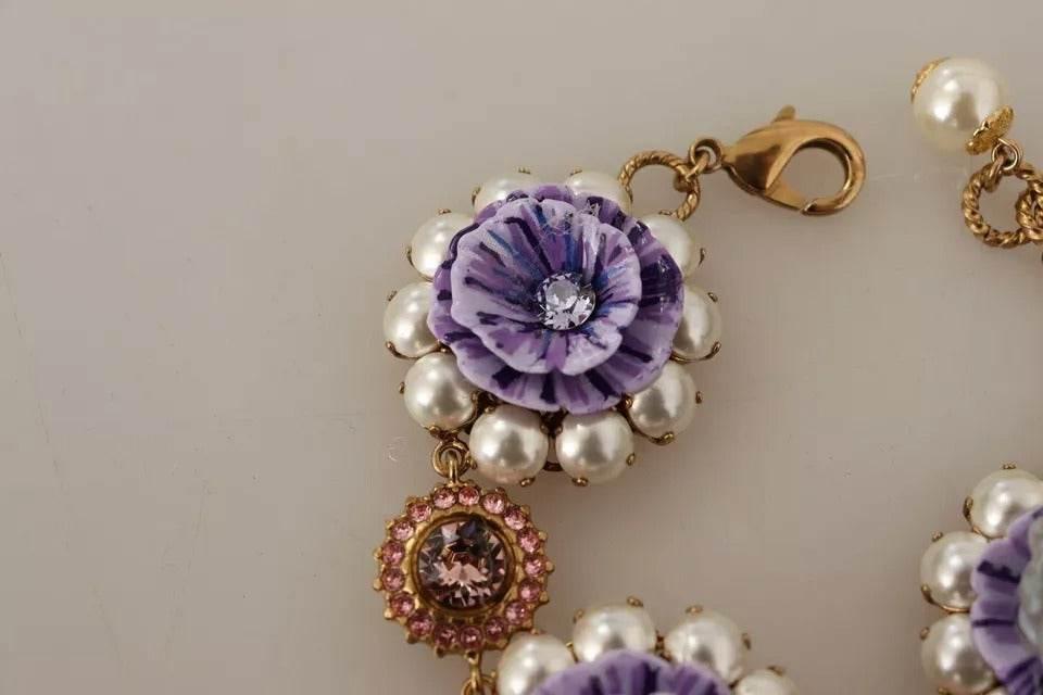 Dolce & Gabbana FIORI BLOOMING Floral Baroque Crystals Brass Bracelet - Hilstor