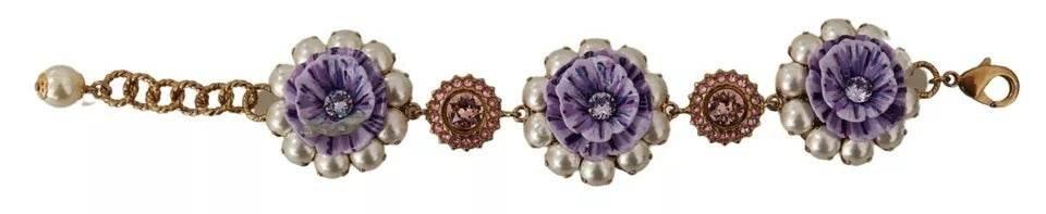 Dolce & Gabbana FIORI BLOOMING Floral Baroque Crystals Brass Bracelet - Hilstor