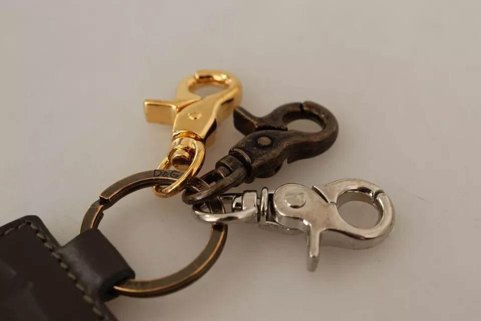 Dolce & Gabbana Green Leather D&G Logo Metal Ring Hook Keyring Keychain - Hilstor
