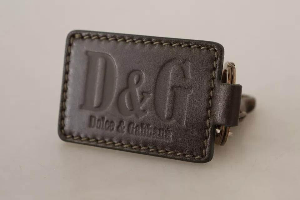 Dolce & Gabbana Green Leather D&G Logo Metal Ring Hook Keyring Keychain - Hilstor