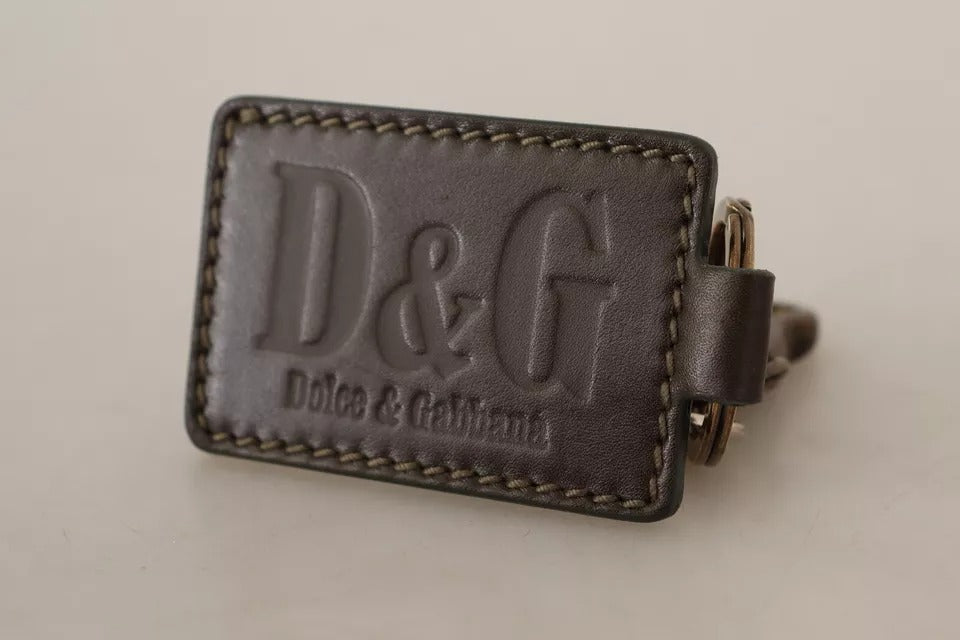Dolce &amp; Gabbana Grønt Læder D&amp;G Logo Metal Ring Krog Nøglering Nøglering