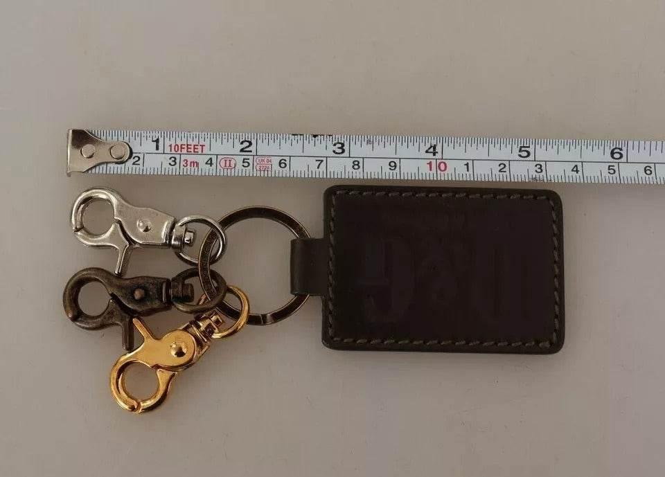 Dolce & Gabbana Green Leather D&G Logo Metal Ring Hook Keyring Keychain - Hilstor