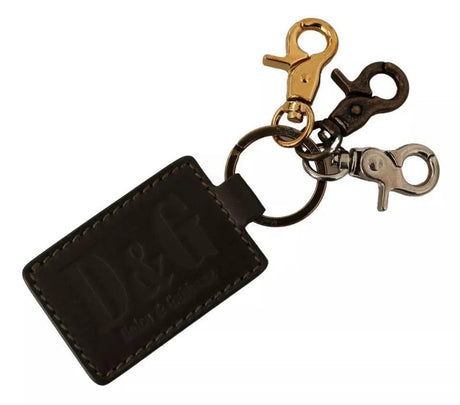 Dolce & Gabbana Green Leather D&G Logo Metal Ring Hook Keyring Keychain - Hilstor
