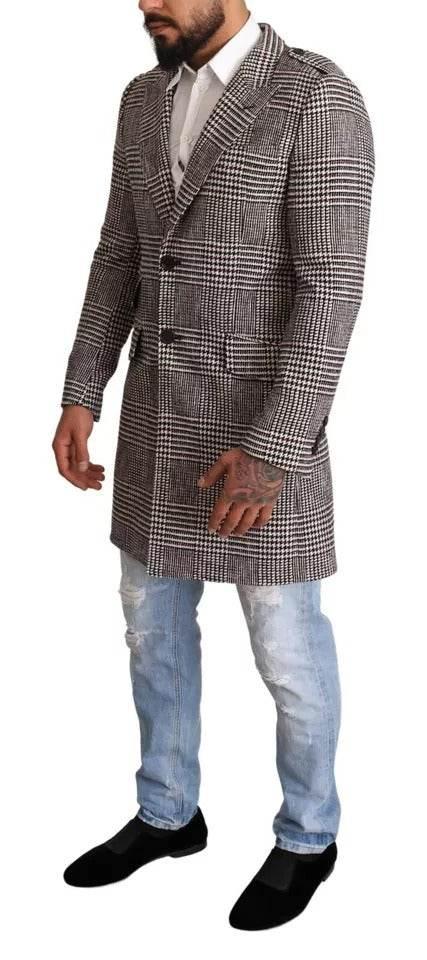 Dolce & Gabbana Gray Check Plaid Long Trench Coat Jacket - Hilstor