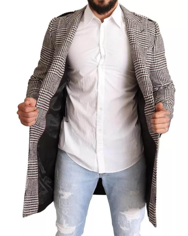 Dolce & Gabbana Gray Check Plaid Long Trench Coat Jacket - Hilstor