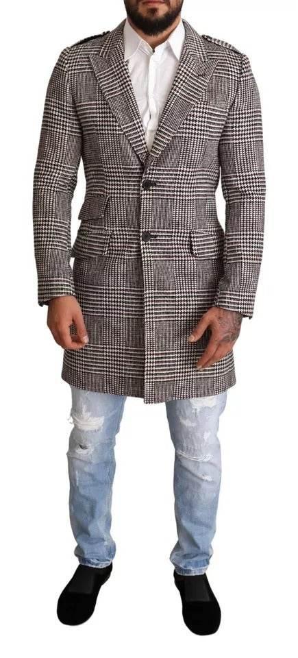 Dolce & Gabbana Gray Check Plaid Long Trench Coat Jacket - Hilstor
