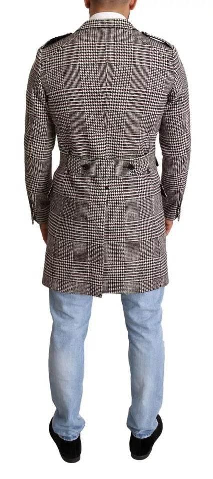 Dolce & Gabbana Gray Check Plaid Long Trench Coat Jacket - Hilstor