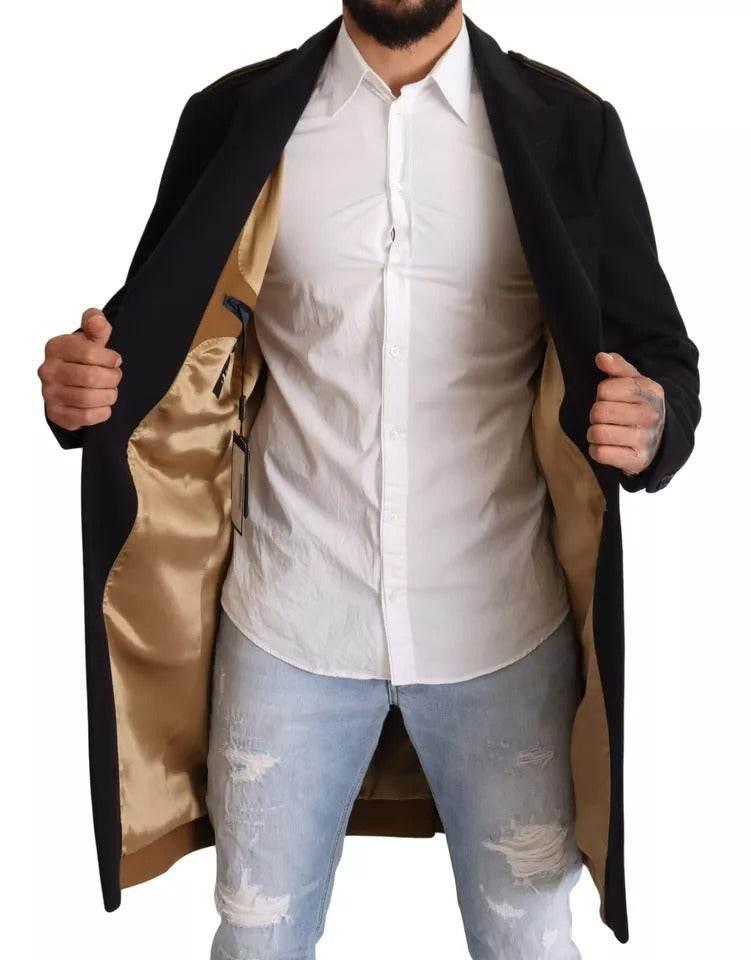 Dolce & Gabbana Blue Trench Coat Long Wool Stretch Jacket - Hilstor