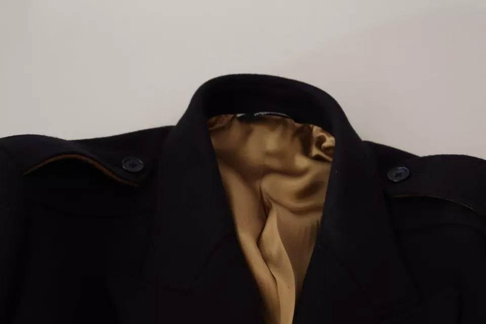 Dolce & Gabbana Blue Trench Coat Long Wool Stretch Jacket - Hilstor