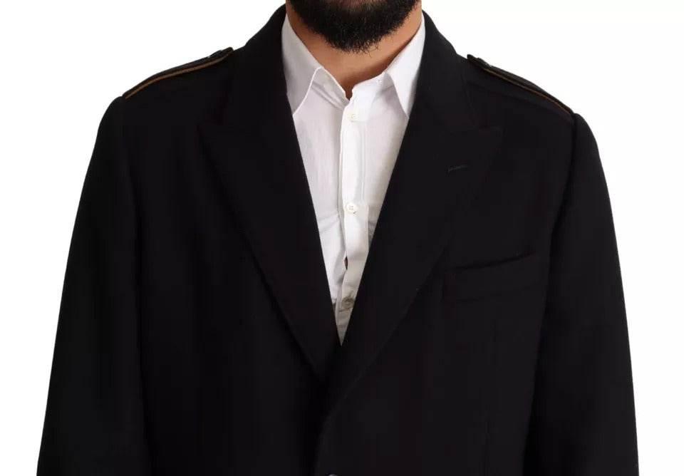 Dolce & Gabbana Blue Trench Coat Long Wool Stretch Jacket - Hilstor