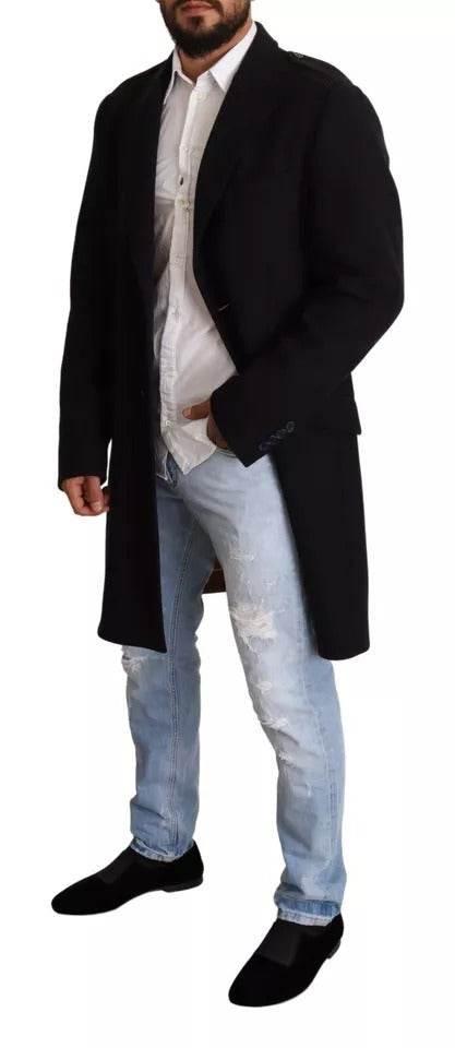 Dolce & Gabbana Blue Trench Coat Long Wool Stretch Jacket - Hilstor