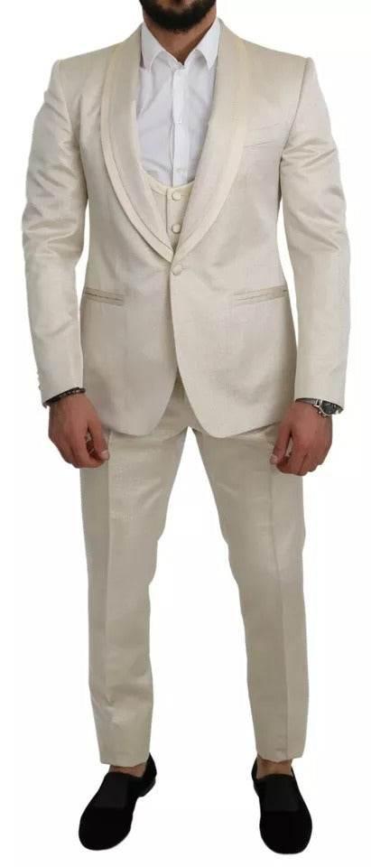 Dolce & Gabbana Beige Wool Crème 3 Piece SICILIA Shawl Suit - Hilstor