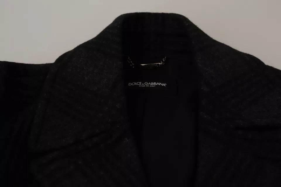 Dolce & Gabbana Black Trench Coat Check Wool Jacket - Hilstor