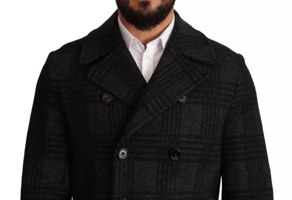 Dolce & Gabbana Black Trench Coat Check Wool Jacket - Hilstor