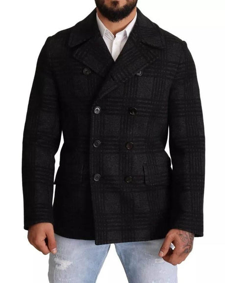 Dolce & Gabbana Black Trench Coat Check Wool Jacket - Hilstor