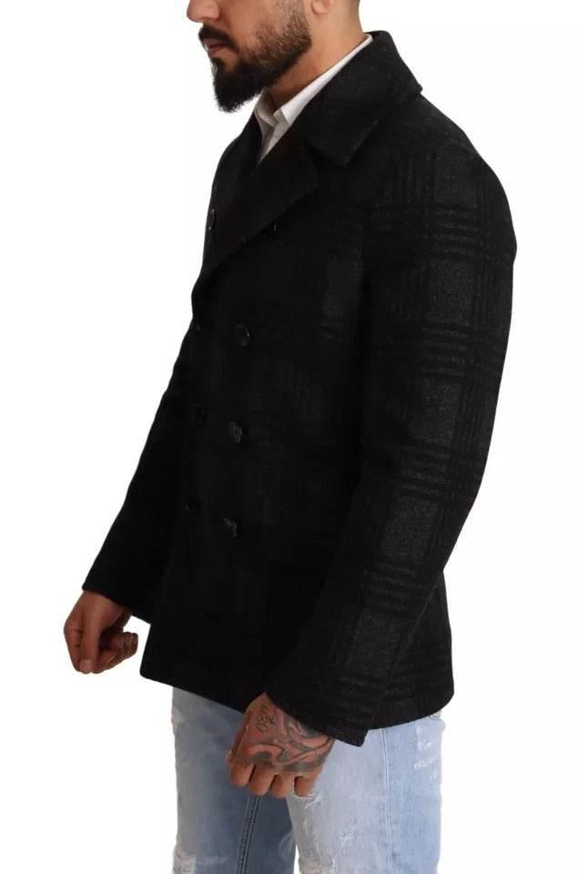 Dolce & Gabbana Black Trench Coat Check Wool Jacket - Hilstor