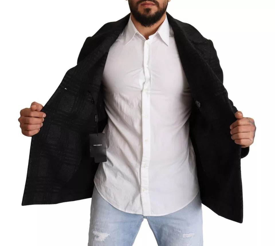 Dolce & Gabbana Black Trench Coat Check Wool Jacket - Hilstor