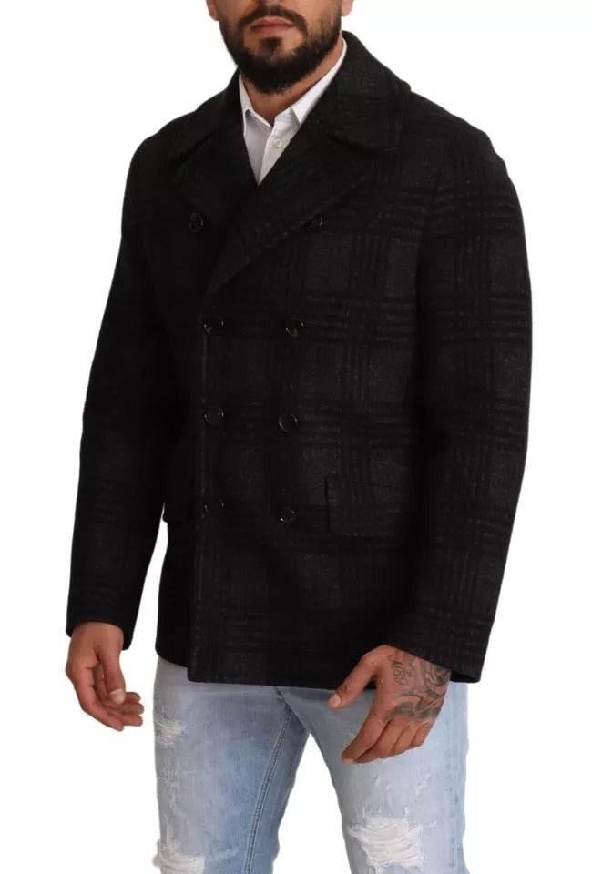 Dolce & Gabbana Black Trench Coat Check Wool Jacket - Hilstor