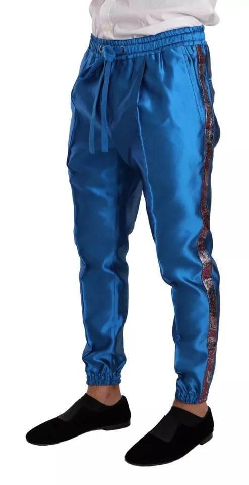 Dolce & Gabbana Blue Jacquard Silk Formal 2 Piece Set Suit - Hilstor