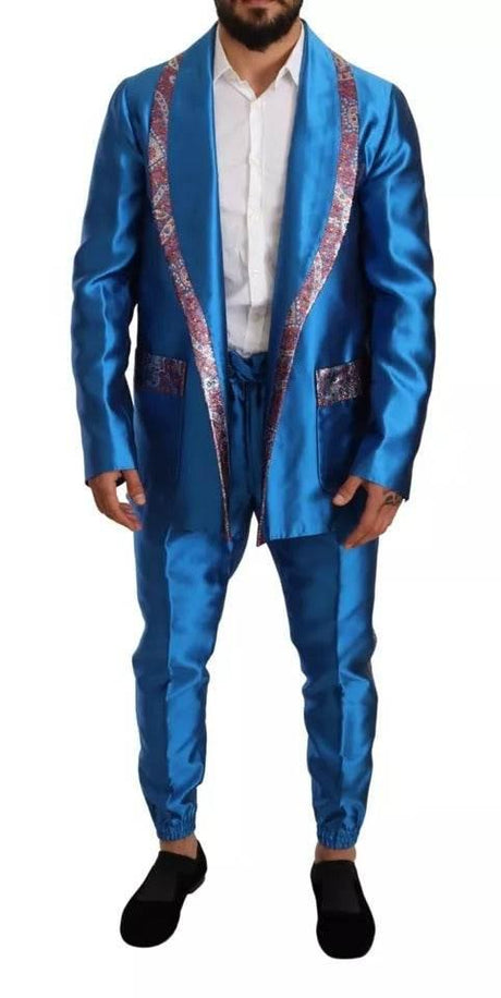 Dolce & Gabbana Blue Jacquard Silk Formal 2 Piece Set Suit - Hilstor