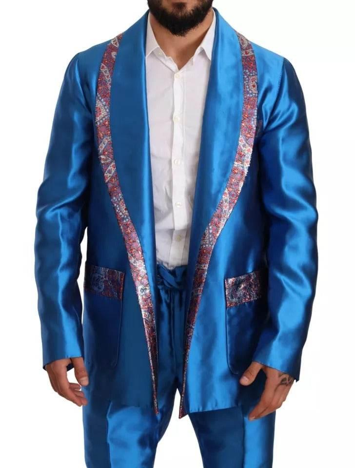 Dolce & Gabbana Blue Jacquard Silk Formal 2 Piece Set Suit - Hilstor