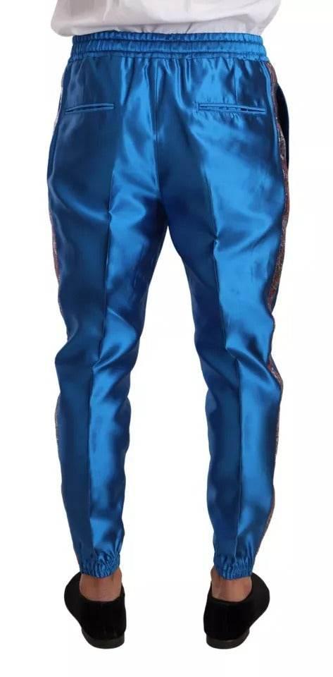 Dolce & Gabbana Blue Jacquard Silk Formal 2 Piece Set Suit - Hilstor