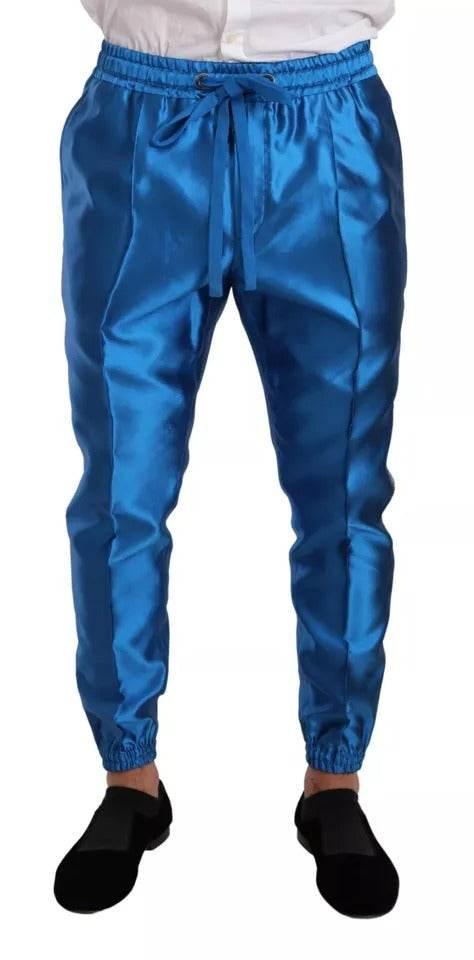 Dolce & Gabbana Blue Jacquard Silk Formal 2 Piece Set Suit - Hilstor