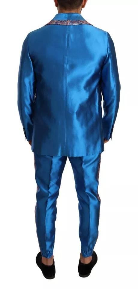 Dolce & Gabbana Blue Jacquard Silk Formal 2 Piece Set Suit - Hilstor