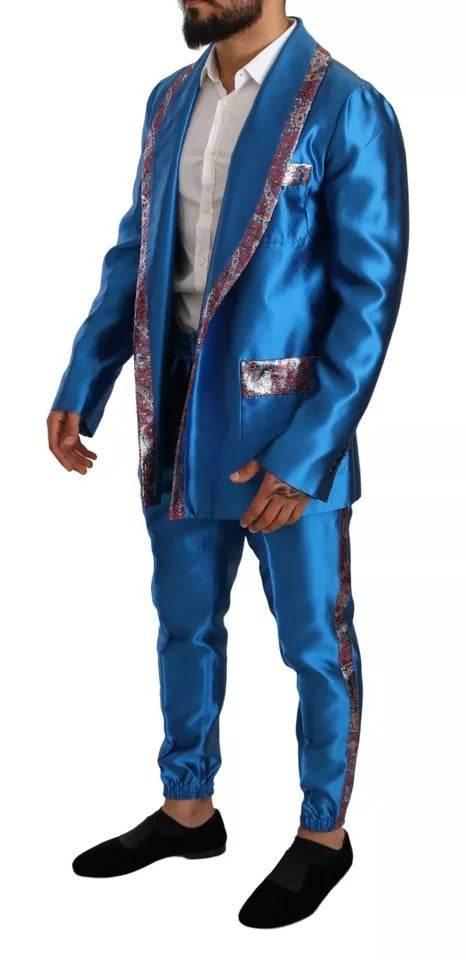 Dolce & Gabbana Blue Jacquard Silk Formal 2 Piece Set Suit - Hilstor