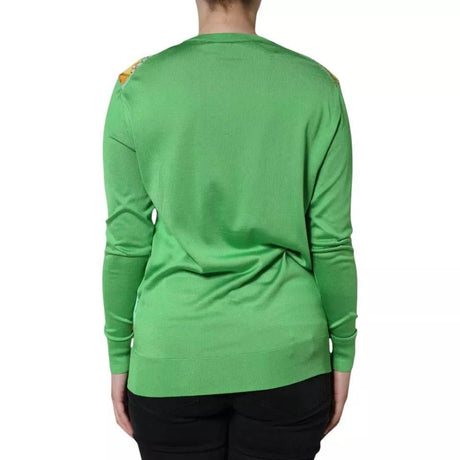 Dolce & Gabbana Green Silk Granita Al Limone Long Sleeves Sweater - Hilstor