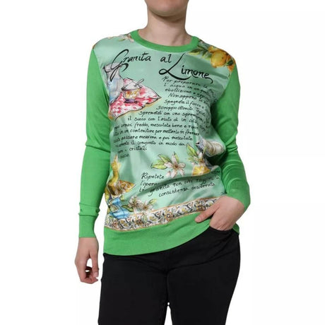 Dolce & Gabbana Green Silk Granita Al Limone Long Sleeves Sweater - Hilstor