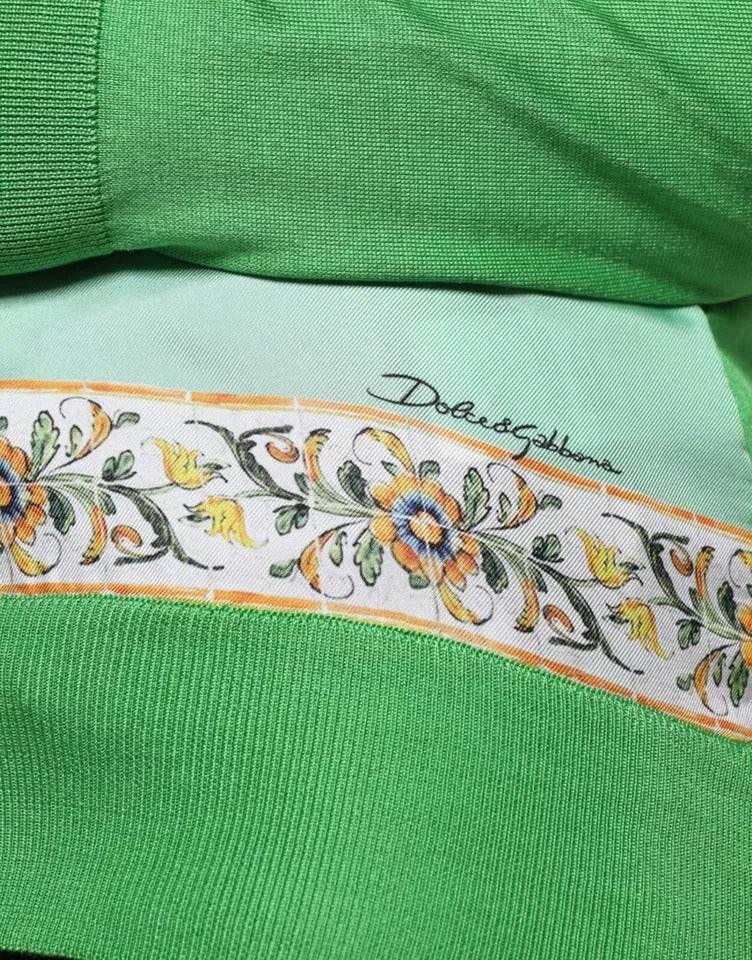 Dolce & Gabbana Green Silk Granita Al Limone Long Sleeves Sweater - Hilstor