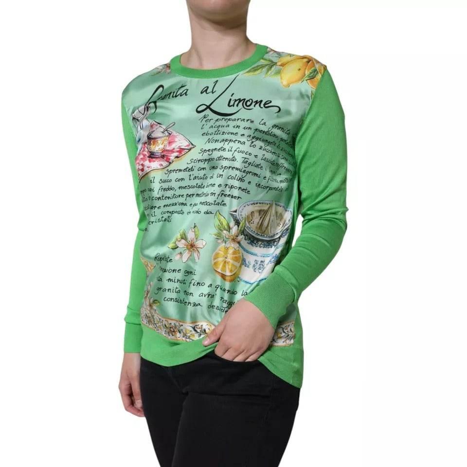 Dolce & Gabbana Green Silk Granita Al Limone Long Sleeves Sweater - Hilstor