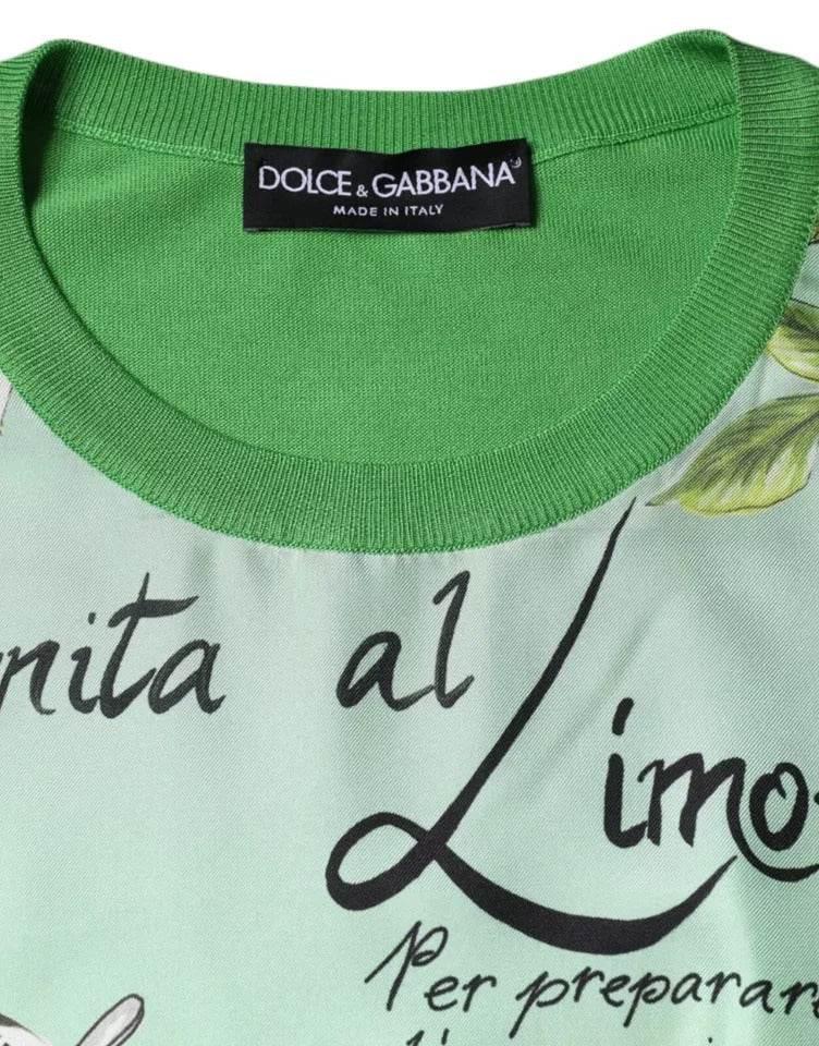 Dolce & Gabbana Green Silk Granita Al Limone Long Sleeves Sweater - Hilstor