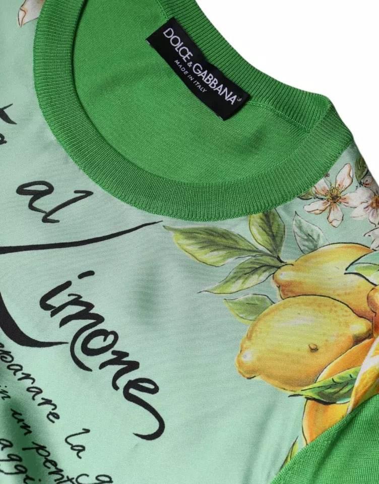 Dolce & Gabbana Green Silk Granita Al Limone Long Sleeves Sweater - Hilstor
