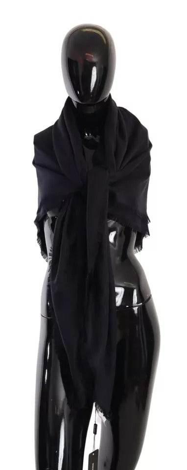 Dolce & Gabbana Black Solid Silk Wool Fringe Wrap Scarf - Hilstor