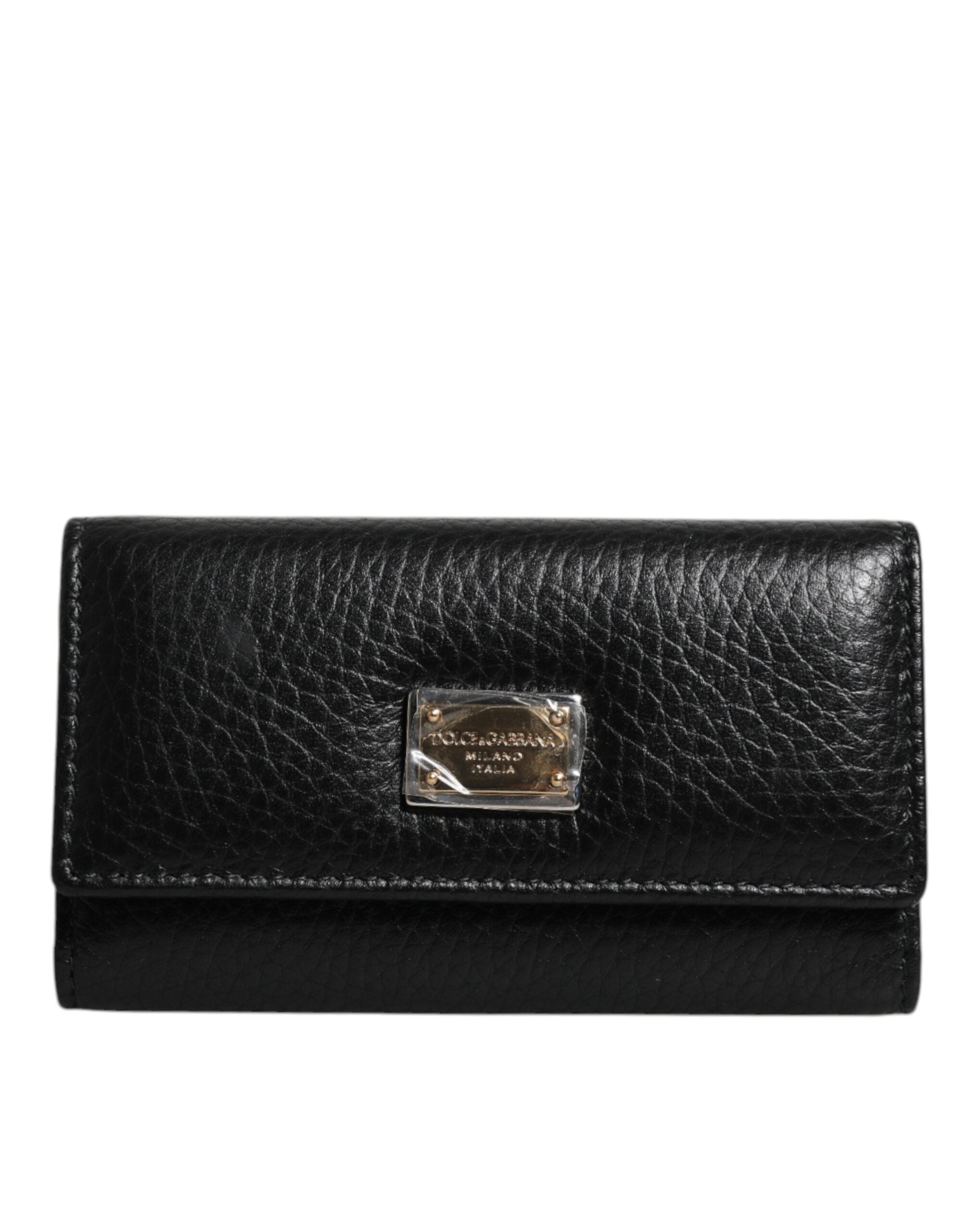 Dolce & Gabbana sort læder Guld Metal Logo Plaque Trifold nøglering