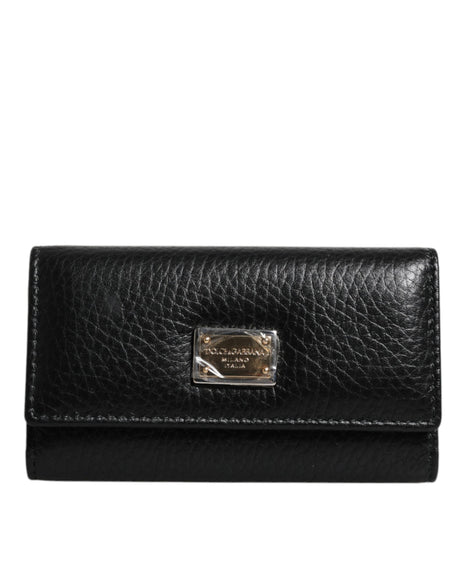 Dolce &amp; Gabbana sort læder Guld Metal Logo Plaque Trifold nøglering