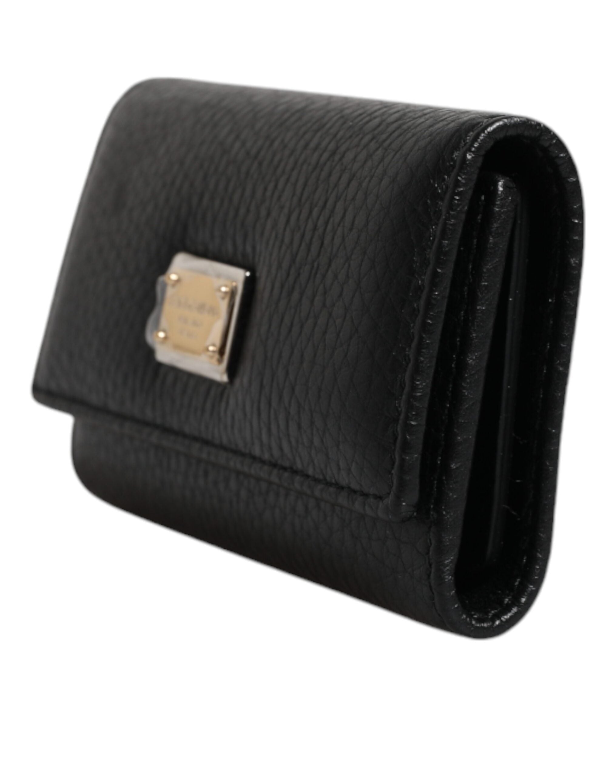 Dolce & Gabbana sort læder Guld Metal Logo Plaque Trifold nøglering