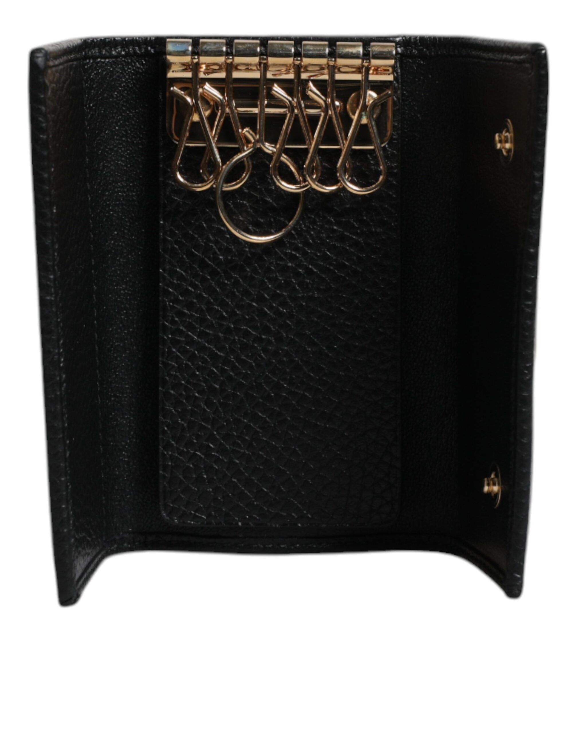 Dolce & Gabbana sort læder Guld Metal Logo Plaque Trifold nøglering