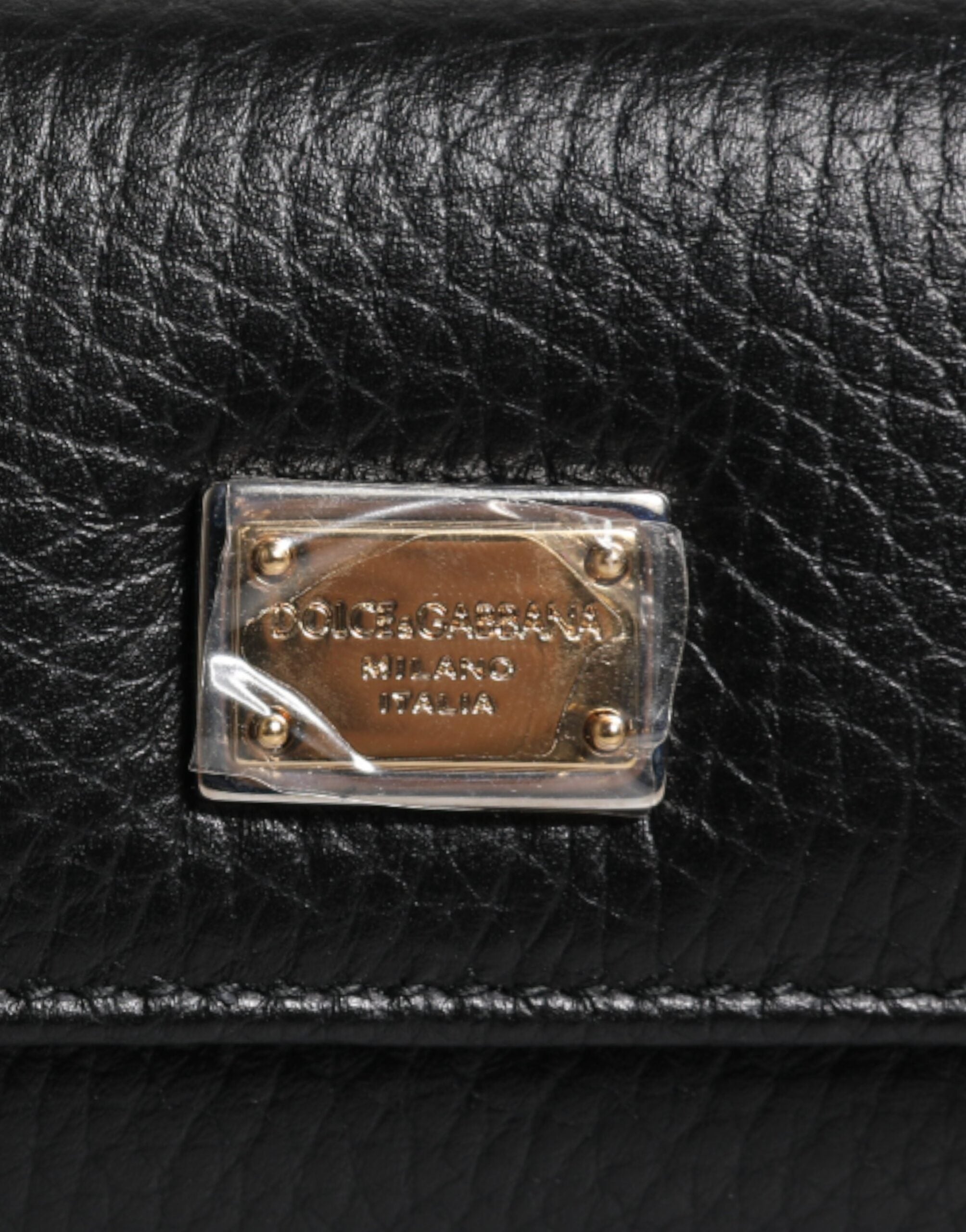 Dolce & Gabbana sort læder Guld Metal Logo Plaque Trifold nøglering
