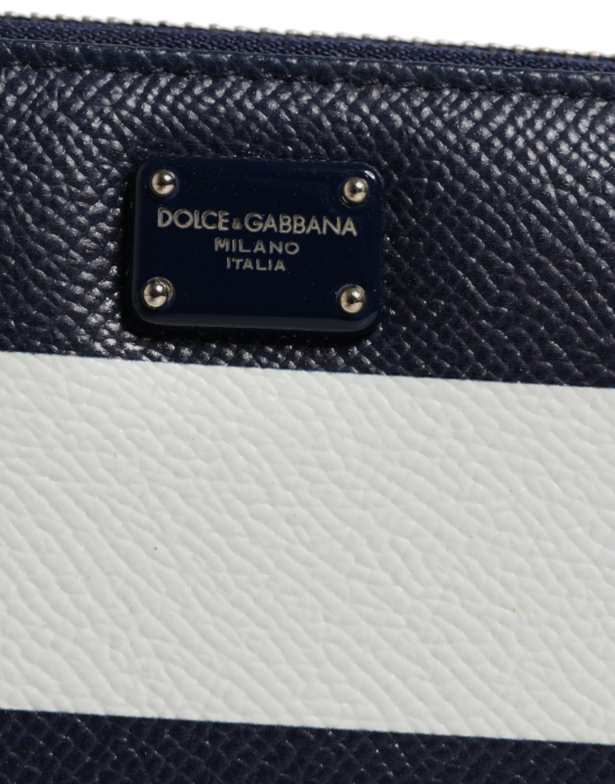 Dolce & Gabbana hvid blå stribet læder lynlås omkring kontinental tegnebog