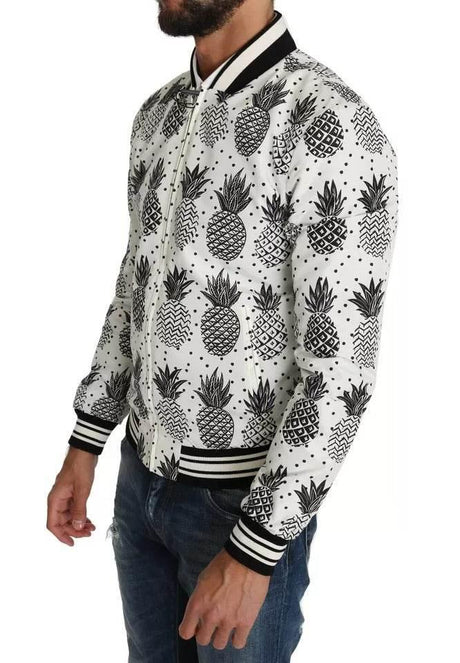 Dolce & Gabbana White Black Pineapple Bomber Coat Jacket - Hilstor